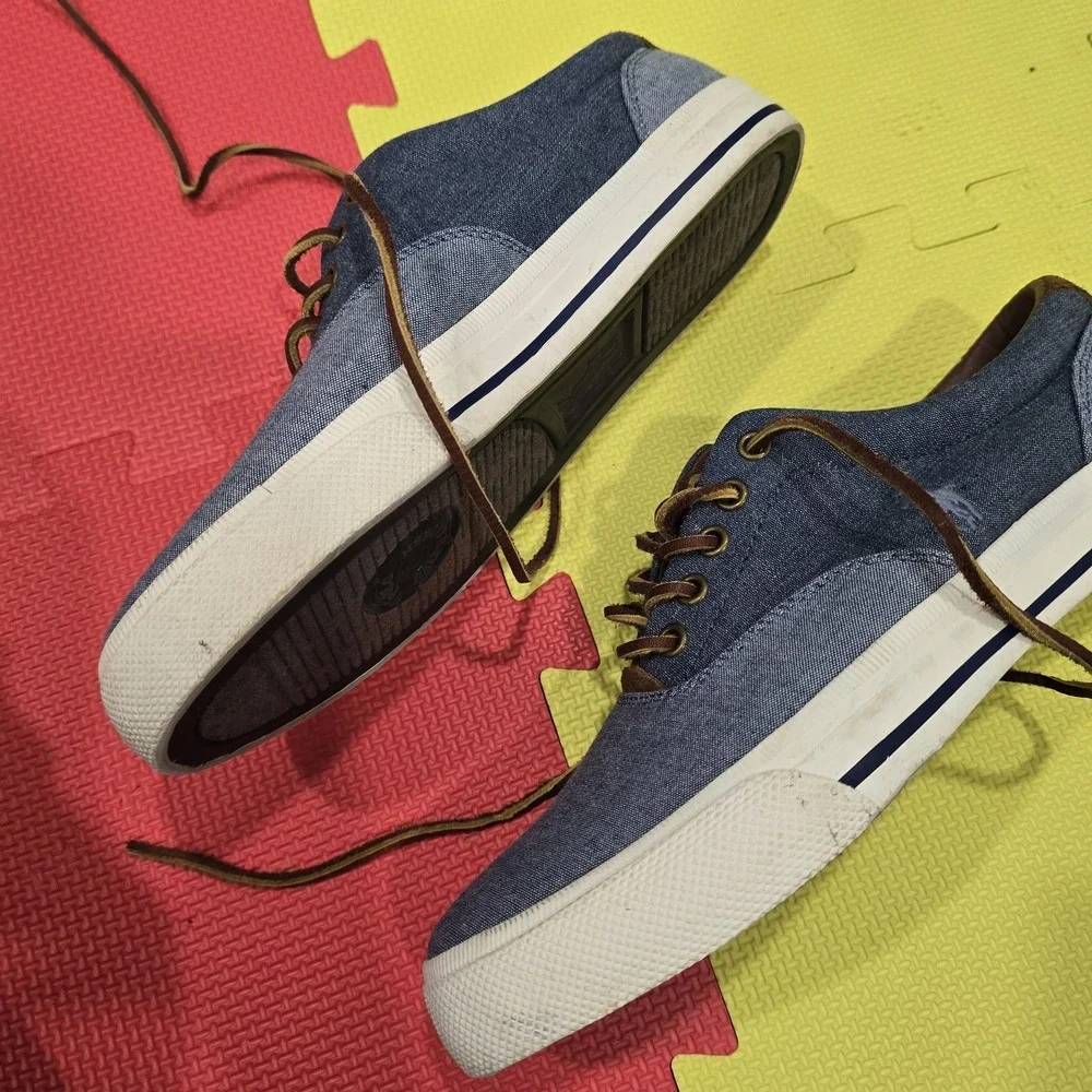 Polo Ralph Lauren Vaughn Saddle‎ Chambray Sneakers - Men's Size 8.5D - Blue/Tan